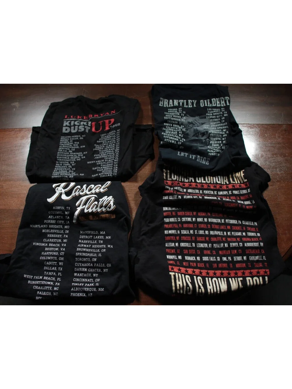 4 Country Music T-Shirt Lot Rascal Flatts Florida Georgia Line Brantley Gilbert